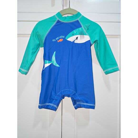 Little Me Shark & Fish “Sea You Later!” Long‑Sleeve Rash Guard Onesie – 12 M - Picture 1 of 10